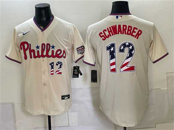 Men%27s Philadelphia Phillies #12 Kyle Schwarber Cream USA 250 Fourth of July Home Stitched Jersey Dzhi->philadelphia phillies->MLB Jersey