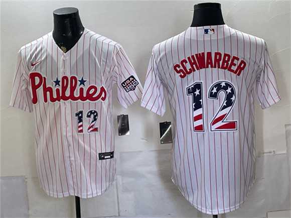 Men%27s Philadelphia Phillies #12 Kyle Schwarber White USA 250 Fourth of July Home Stitched Jersey Dzhi->philadelphia phillies->MLB Jersey
