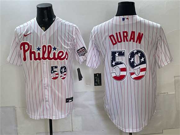 Men%27s Philadelphia Phillies #59 Jhoan Duran White USA 250 Fourth of July Home Stitched Jersey Dzhi->philadelphia phillies->MLB Jersey