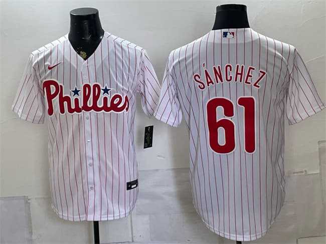 Men%27s Philadelphia Phillies #61 Cristopher Sanchez White Cool Base Stitched Jersey Dzhi->philadelphia phillies->MLB Jersey