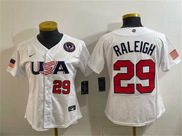 Youth USA Baseball #29 Cal Raleigh White 2026 World Baseball Classic United States 250th Anniversary Patch Stadium Stitched Baseball Jersey->2026 world baseball classic->MLB Jersey