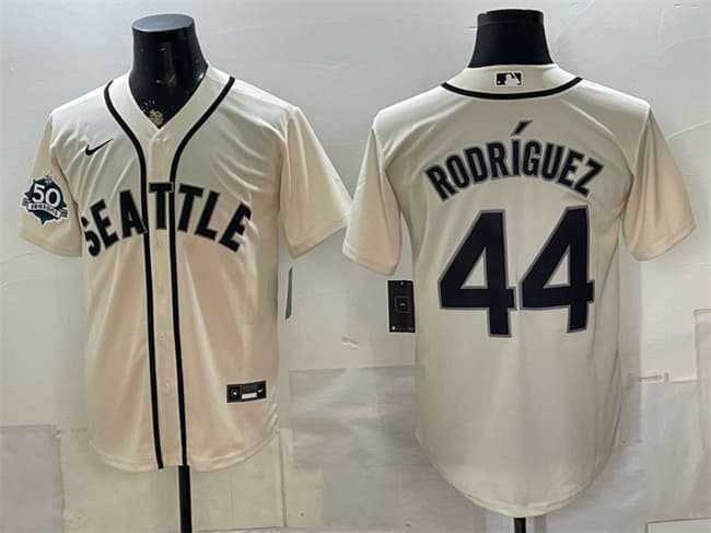 Men%27s Seattle Mariners #44 Julio Rodriguez Cream 50th Anniversary Alternate Stitched Jersey Dzhi->seattle mariners->MLB Jersey
