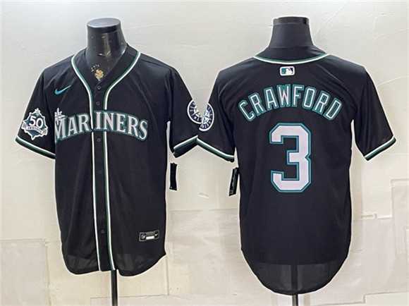 Men%27s Seattle Mariners #3 J.P. Crawford Black 50th Anniversary Alternate Stitched Jersey Dzhi->san francisco giants->MLB Jersey