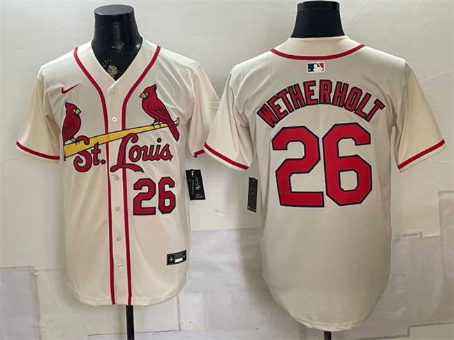 Men%27s St. Louis Cardinals #26 JJ Wetherholt Cream Limited Stitched Jersey->st.louis cardinals->MLB Jersey