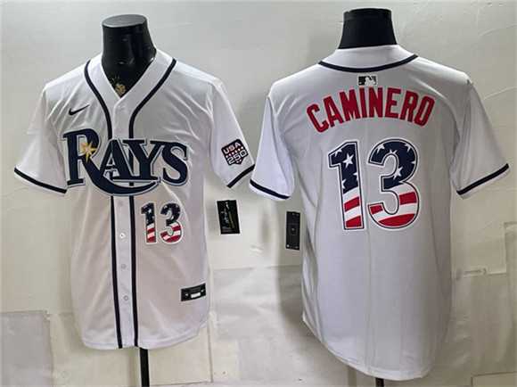 Men%27s Tampa Bay Rays #13 Junior Caminero White 2026 USA 250 Fourth of July Home Stitched Jersey Dzhi->st.louis cardinals->MLB Jersey