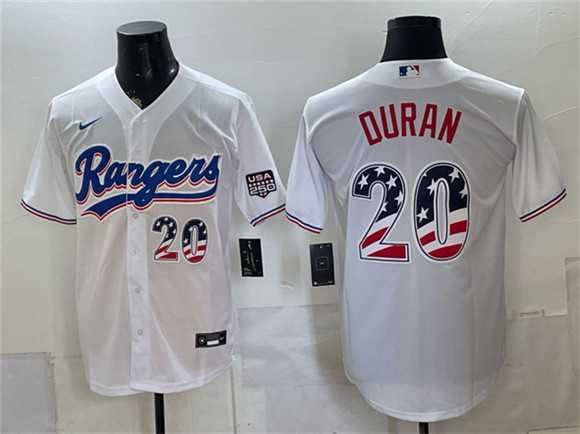 Men%27s Texas Rangers #20 Ezequiel Duran White 2026 USA 250 Fourth of July Home Stitched Jersey Dzhi->texas rangers->MLB Jersey