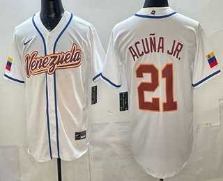 Men%27s Venezuela #21 Ronald Acuna Jr White 2026 World Baseball Classic Cool Base Jersey->2026 world baseball classic->MLB Jersey