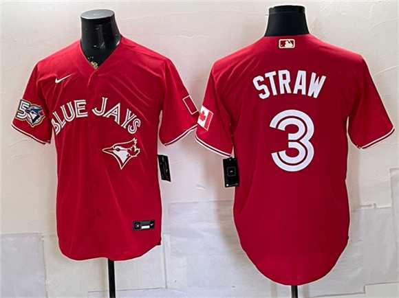 Men%27s Toronto Blue Jays #3 Myles Straw Red 50 Seasons Patch Stitched Jersey Dzhi->texas rangers->MLB Jersey
