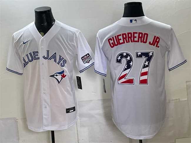 Men%27s Toronto Blue Jays #27 Vladimir Guerrero Jr. White 2026 USA 250 Fourth of July Stitched Jersey Dzhi->toronto blue jays->MLB Jersey