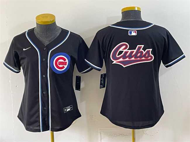 Women%27s Chicago Cubs Team Big Logo 2026 Fashion Replica Black Out Stitched Jersey(Run Small) Dzhi->mlb womens jerseys->MLB Jersey