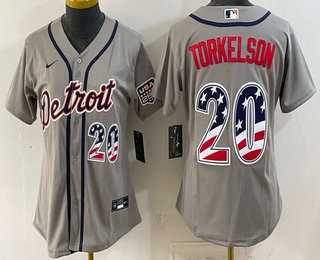 Women%27s Detroit Tigers #20 Spencer Torkelson Grey 2026 USA 250 Fourth of July Stitched Jersey Dzhi->mlb womens jerseys->MLB Jersey