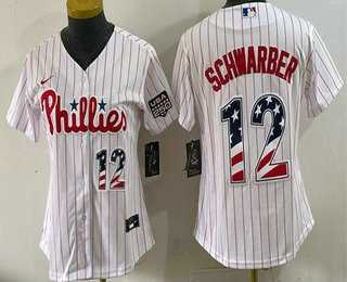 Women%27s Philadelphia Phillies #12 Kyle Schwarber White USA 250 Fourth of July Home Stitched Jersey Dzhi->mlb womens jerseys->MLB Jersey