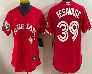 Women%27s Toronto Blue Jays #39 Trey Yesavage Red 50 Seasons Patch Stitched Jersey->mlb womens jerseys->MLB Jersey