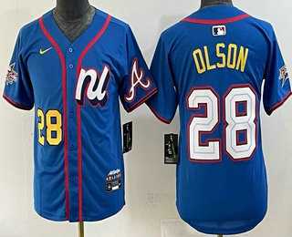 Youth Atlanta Braves #28 Matt Olson Number Blue 2025 All Star Limited Stitched Jersey Dzhi->mlb womens jerseys->MLB Jersey