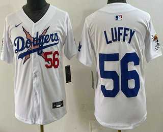 Youth Los Angeles Dodgers x One Piece #56 Luffy White Vapor Premier Limited Stitched Jersey->mlb youth jerseys->MLB Jersey