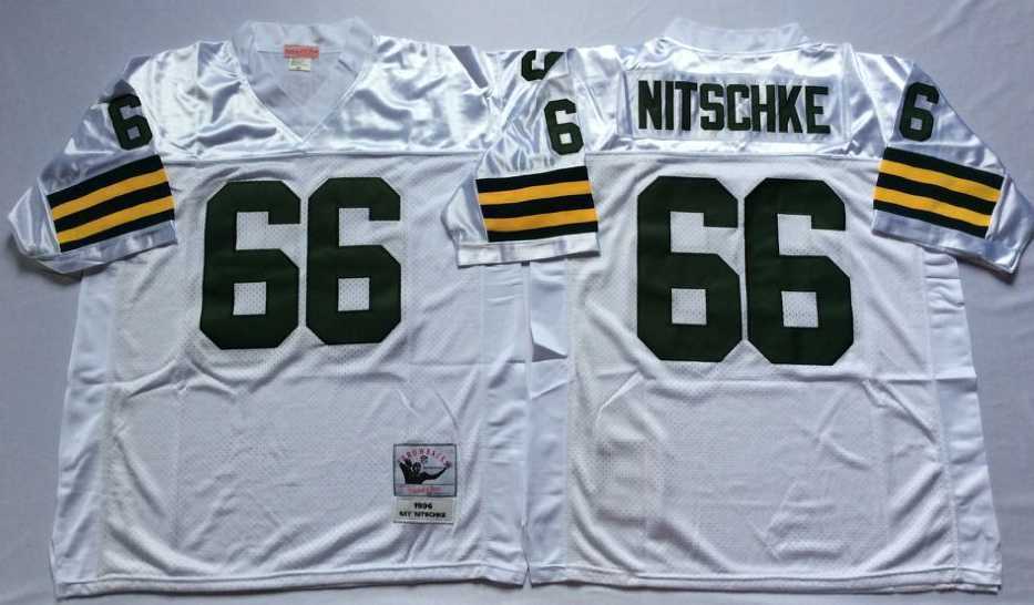 Mens Green Bay Packers #66 Ray Nitschke White Throwback Stitched Football Jersey->green bay packers->NFL Jersey