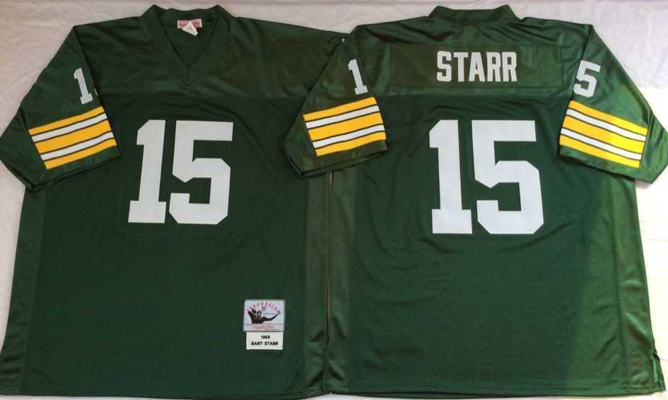 Mens Green Bay Packers #15 Bart Starr Green Throwback Stitched Football Jersey->green bay packers->NFL Jersey