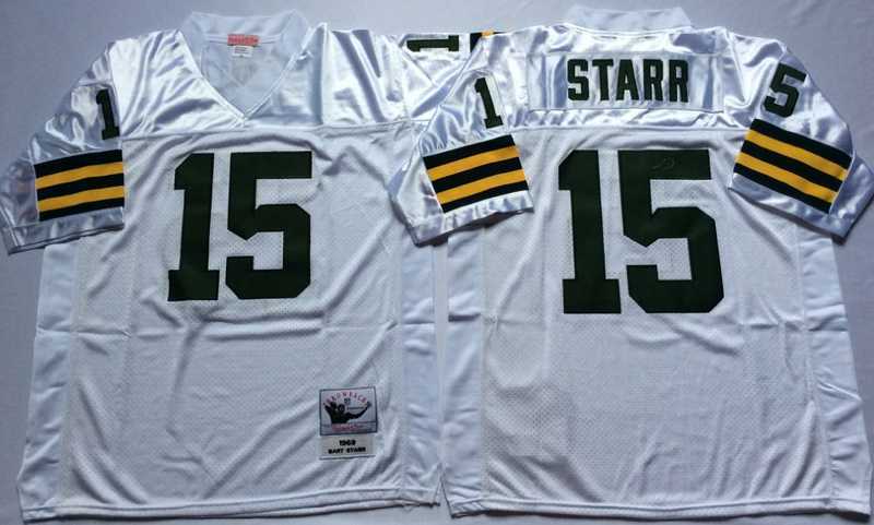 Mens Green Bay Packers #15 Bart Starr White Throwback Stitched Football Jersey->green bay packers->NFL Jersey