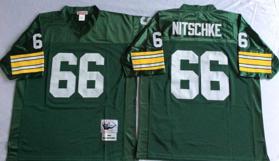 Mens Green Bay Packers #66 Ray Nitschke Green Throwback Stitched Football Jersey->green bay packers->NFL Jersey