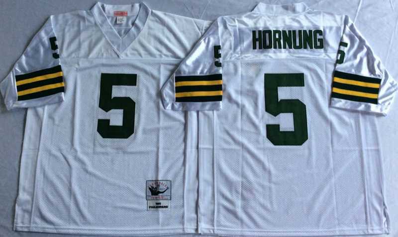 Mens Green Bay Packers #5 Paul Hornung White Throwback Stitched Football Jersey->green bay packers->NFL Jersey