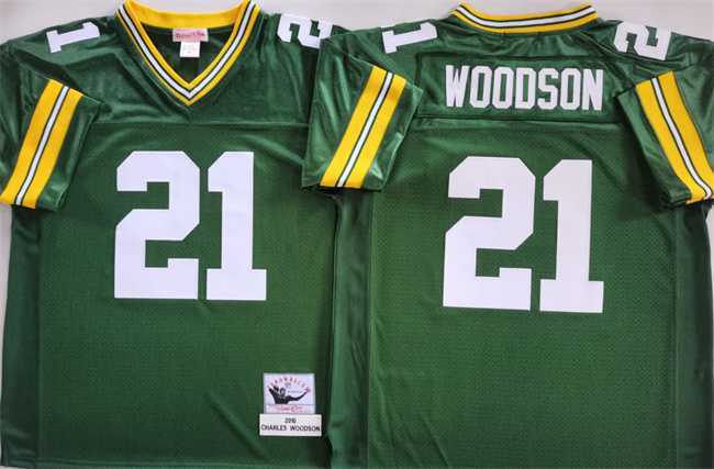Mens Green Bay Packers #21 Charles Woodson Green Throwback Stitched Football Jersey->green bay packers->NFL Jersey