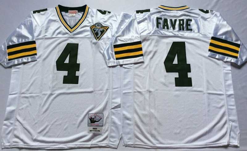 Mens Green Bay Packers #4 Brett Favre White Throwback Stitched Football Jersey->green bay packers->NFL Jersey