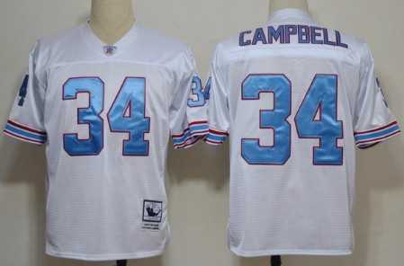 Men%27s Houston Oilers #34 Earl Campbell White Throwback Stitched Football Jersey->tennessee titans->NFL Jersey