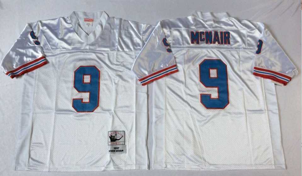 Men%27s Houston Oilers #9 Steve McNair White Throwback Stitched Football Jersey->tennessee titans->NFL Jersey