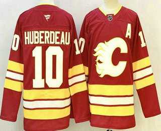 Mens Calgary Flames #10 Jonathan Huberdeau Red Authentic Jersey->calgary flames->NHL Jersey