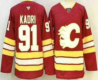 Mens Calgary Flames #91 Nazem Kadri Red Authentic Jersey->calgary flames->NHL Jersey