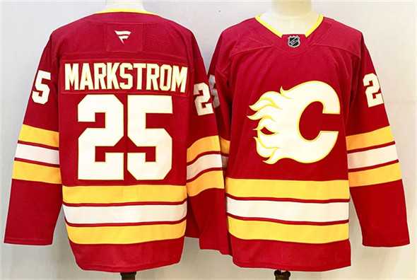 Mens Calgary Flames #25 Jacob Markstrom Red 2024-25 Home Stitched Hockey Jersey->calgary flames->NHL Jersey