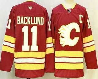 Mens Calgary Flames #11 Mikael Backlund Red Authentic Jersey->calgary flames->NHL Jersey