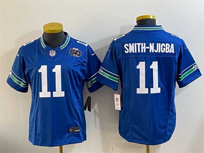 Youth Seattle Seahawks #11 Jaxon Smith-Njigba Royal 2025 F.U.S.E 50th Anniversary Patch Throwback Vapor Limited Stitched Jersey->seattle seahawks->NFL Jersey