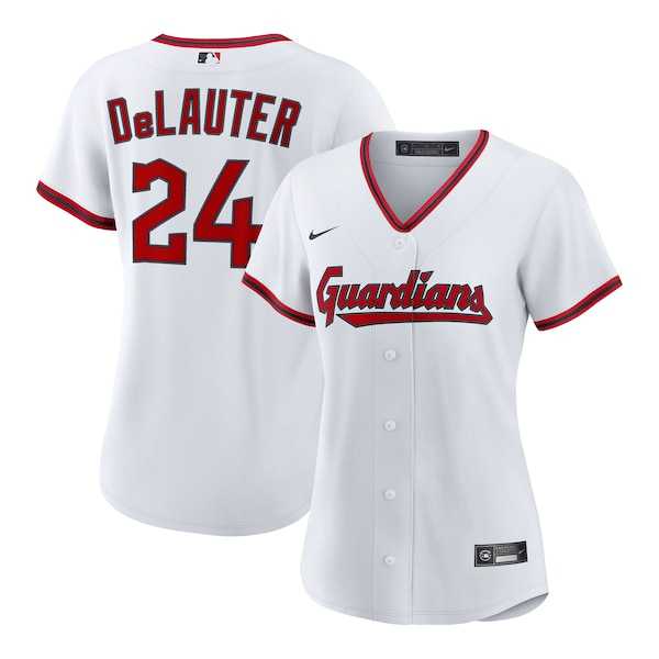 Women%27s Cleveland Guardians #24 Chase DeLauter Nike White Home Replica Jersey Dzhi->mlb womens jerseys->MLB Jersey