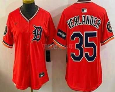 Women%27s Detroit Tigers #35 Justin Verlander Orange Stadium Jersey->2026 world baseball classic->MLB Jersey