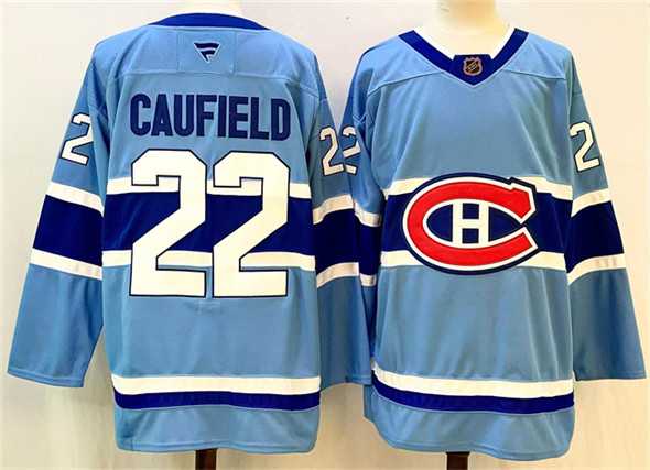 Men%27s Montreal Canadiens #22 Cole Caufield Blue 2024-25 Reverse Retro Stitched Jersey->montreal canadiens->NHL Jersey