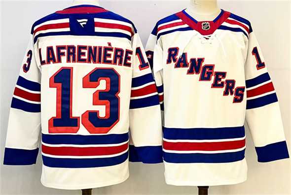 Men%27s New York Rangers #13 Alexis Lafreniere White 2024-25 Away Stitched Hockey Jersey->new york rangers->NHL Jersey