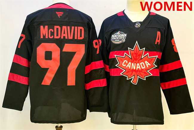 Womens Canada #97 Connor McDavid Black 2025 4 Nations Face-Off Premium With A Patch Stitched Jersey->2025 4 nations face-off->NHL Jersey