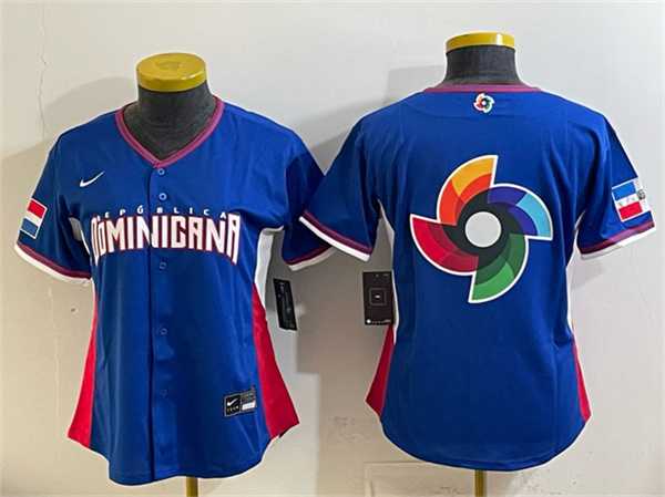 Womens Dominican Republic Royal 2026 World Baseball Classic Big Logo Road Stadium Stitched Baseball Jersey(Run Small) Dzhi->2026 world baseball classic->MLB Jersey