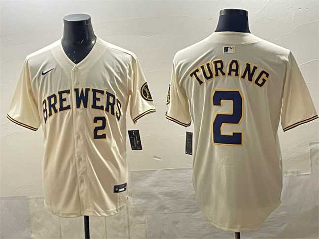 Men%27s Milwaukee Brewers #2 Brice Turang Cream Home Limited Stitched Jersey->milwaukee brewers->MLB Jersey