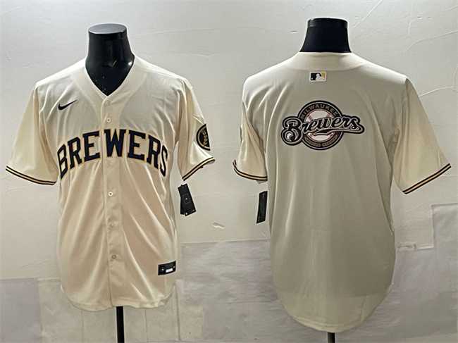 Men%27s Milwaukee Brewers Team Big Logo Cream Home Limited Stitched Jersey->new york yankees->MLB Jersey