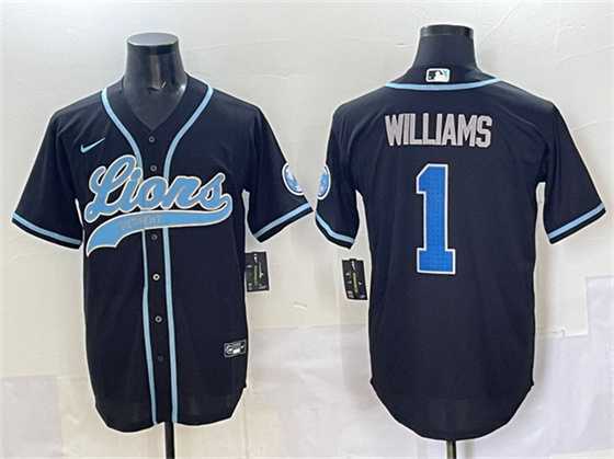 Men%27s Detroit Lions #1 Jameson Williams Black Stitched Baseball Jersey->denver broncos->NFL Jersey