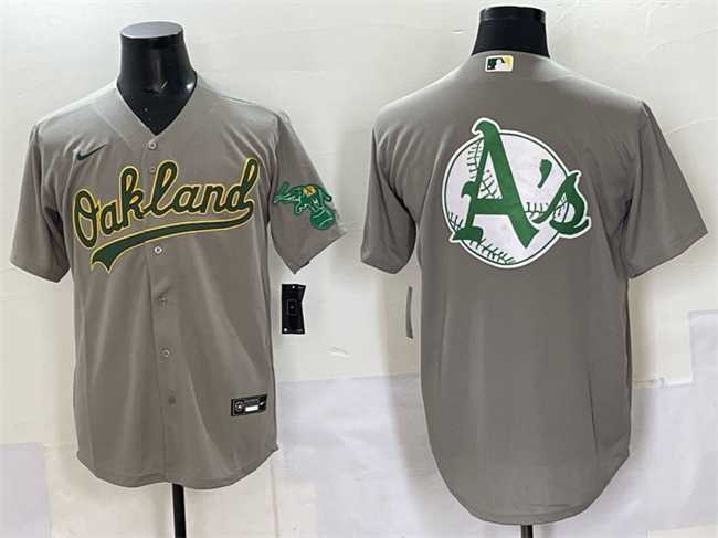 Mens Oakland Athletics Team Big Logo Grey Cool Base Stitched Jersey->oakland athletics->MLB Jersey