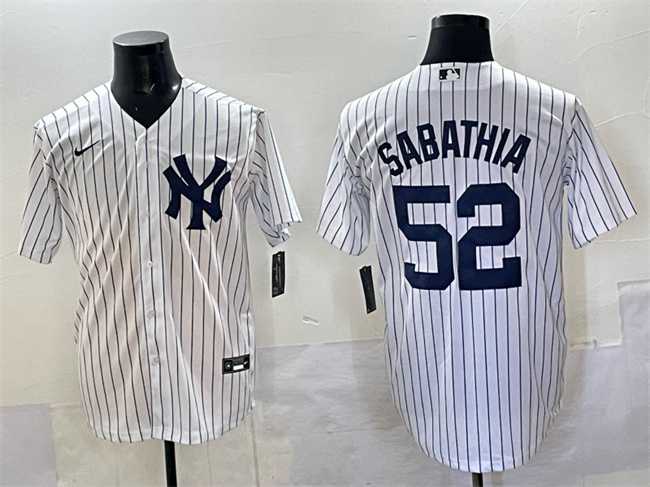 Men%27s New York Yankees #52 C.C. Sabathia White Cool Base Stitched Jersey->oakland athletics->MLB Jersey