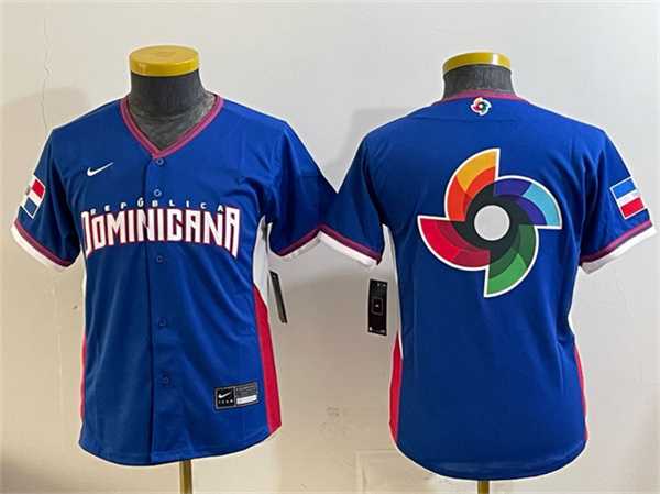 Youth Dominican Republic Royal 2026 World Baseball Classic Big Logo Road Stadium Stitched Baseball Jersey Dzhi->2026 world baseball classic->MLB Jersey