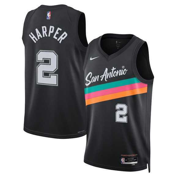 Mens San Antonio Spurs #2 Dylan Harper Black 2025-26 City Edition Swingman Stitched Jersey Dzhi->san antonio spurs->NBA Jersey
