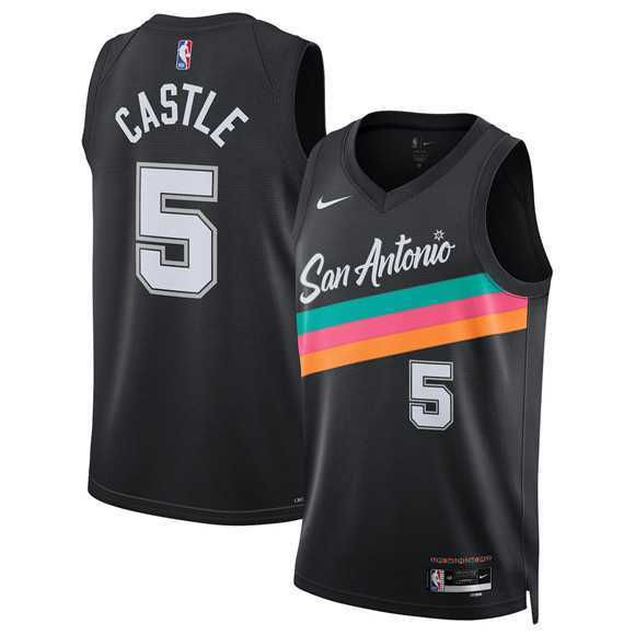 Mens San Antonio Spurs #5 Stephon Castle Black 2025-26 City Edition Swingman Stitched Jersey Dzhi->san antonio spurs->NBA Jersey