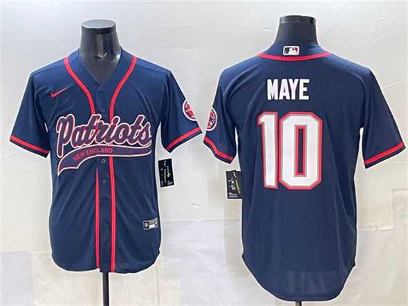 Men%27s New England Patriots #10 Drake Maye Navy With Path Cool Base Stitched Baseball Jersey->los angeles rams->NFL Jersey
