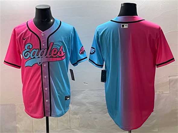 Men%27s Philadelphia Eagles Blank Pink Blue Limited Stitched Baseball Jersey->philadelphia eagles->NFL Jersey