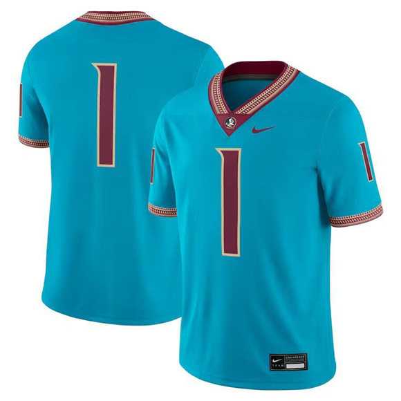 Mens Florida State Seminoles #1 Teal Stitched Football Game Jersey Dzhi->florida state seminoles->NCAA Jersey